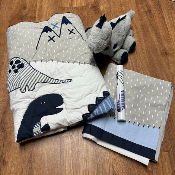 Lambs & Ivy Dinosaur 3 Piece Crib Set: Quilt, Skirt, Stuffed Animal Baby Boy - Picture 2 of 4